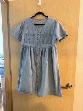 90s short-sleeve babydoll denim dress light wash size medium